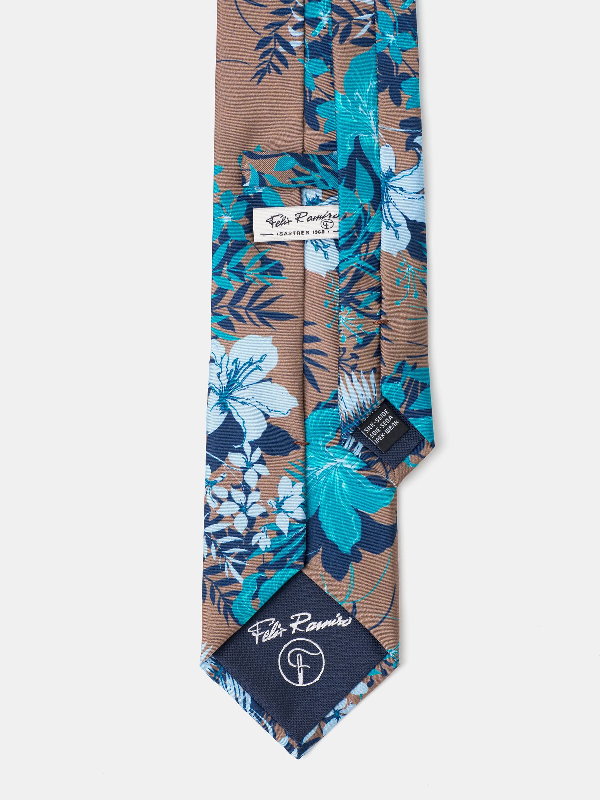 corbata-seda-estampado-tropical-marron-1