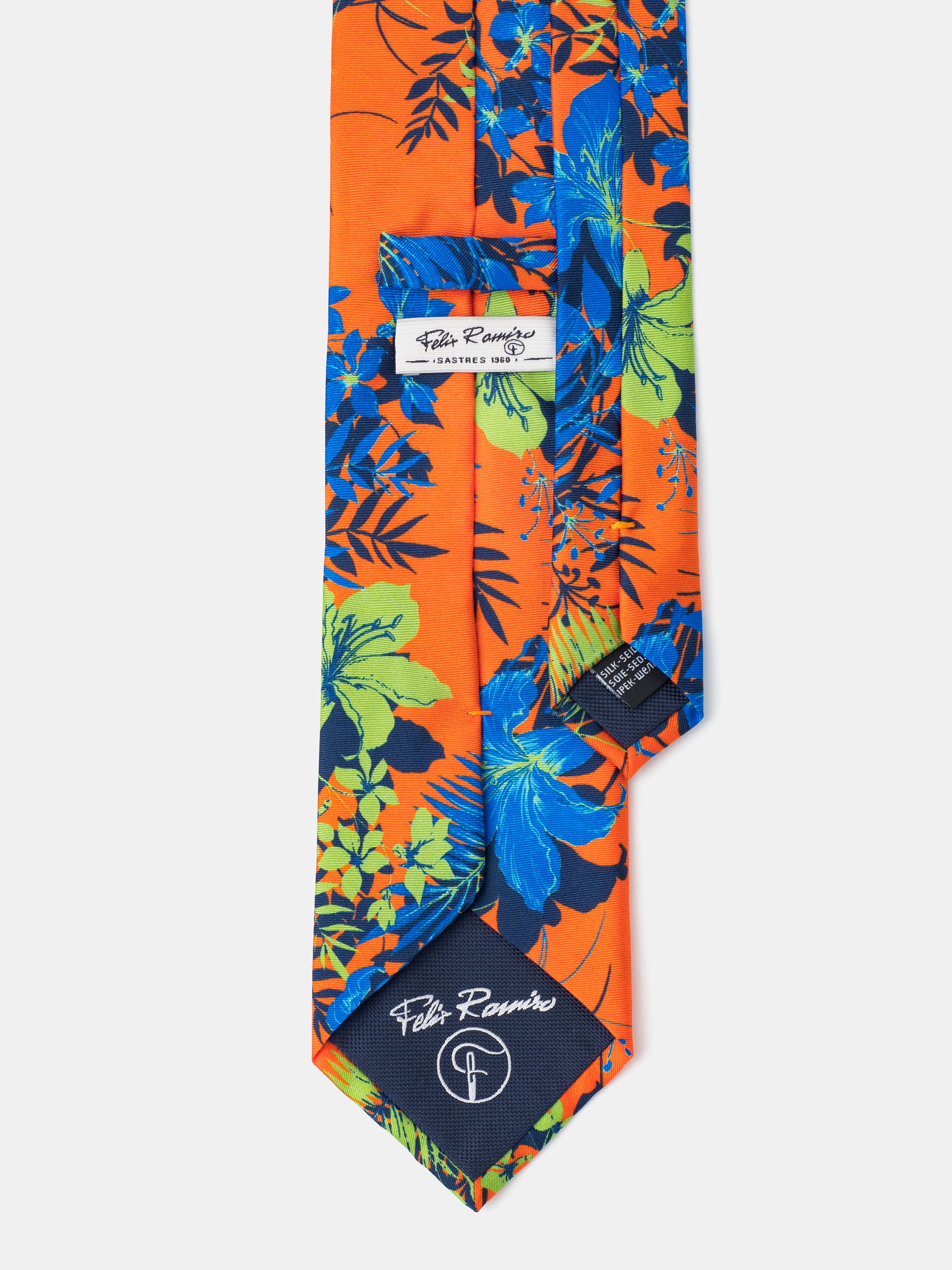 corbata-seda-estampado-tropical-naranja-1