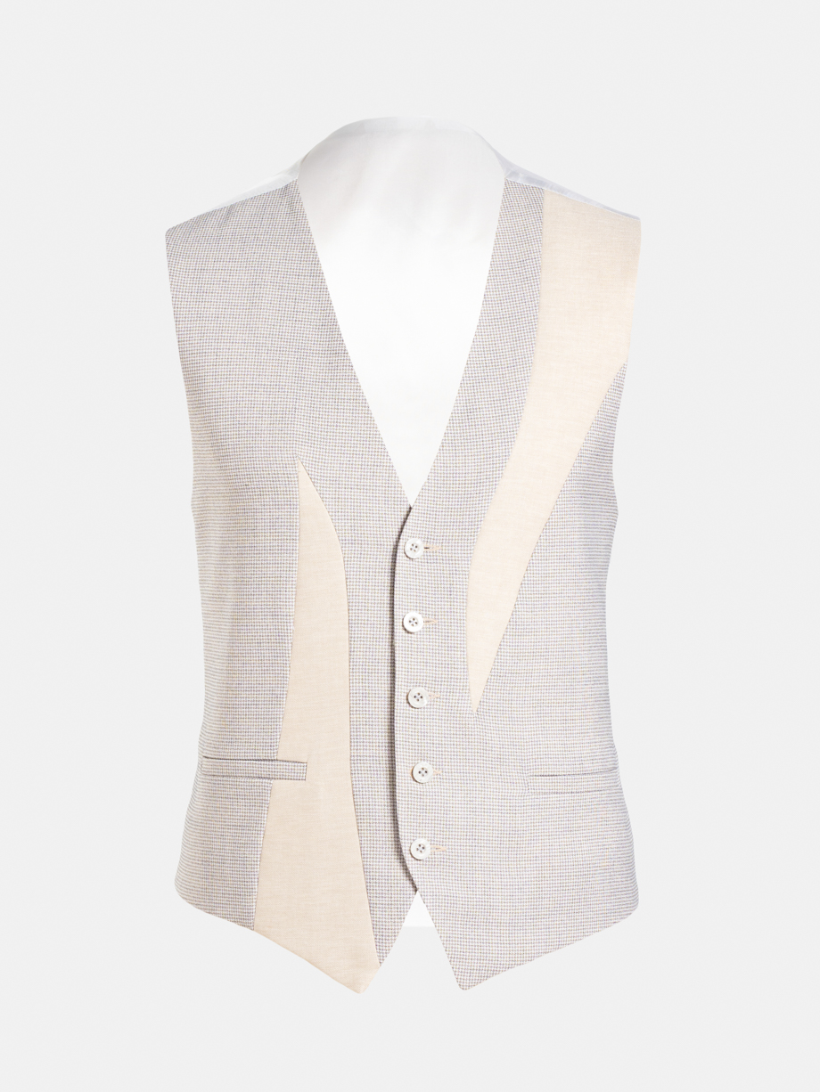 CHALECO CEREMONIA PATA DE GALLO BEIGE