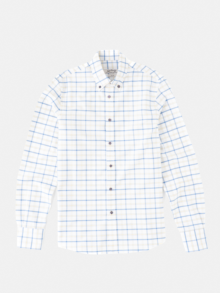 CAMISA BLANCA CUADROS AZUL Y AMARILLO