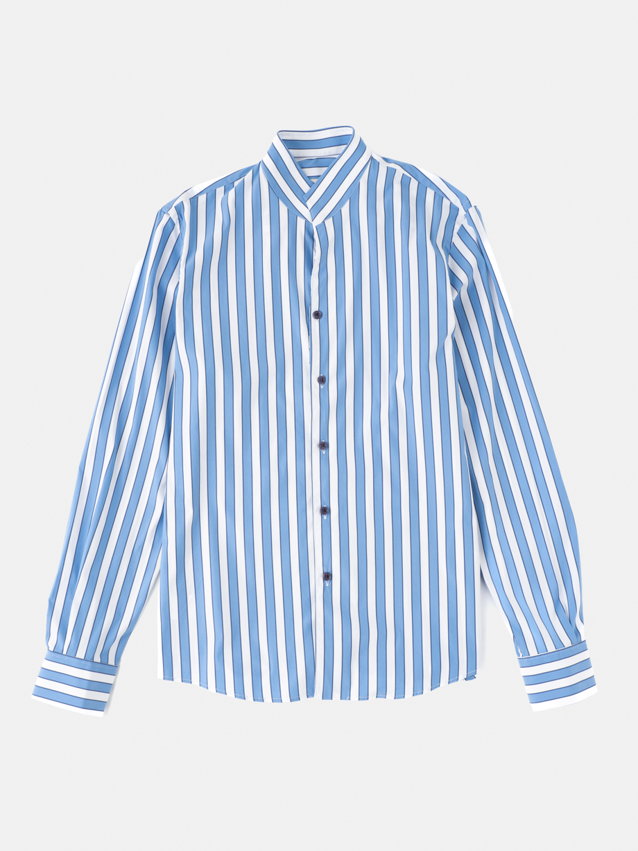 CAMISA CUELLO MAO RAYAS AZUL Y BLANCA