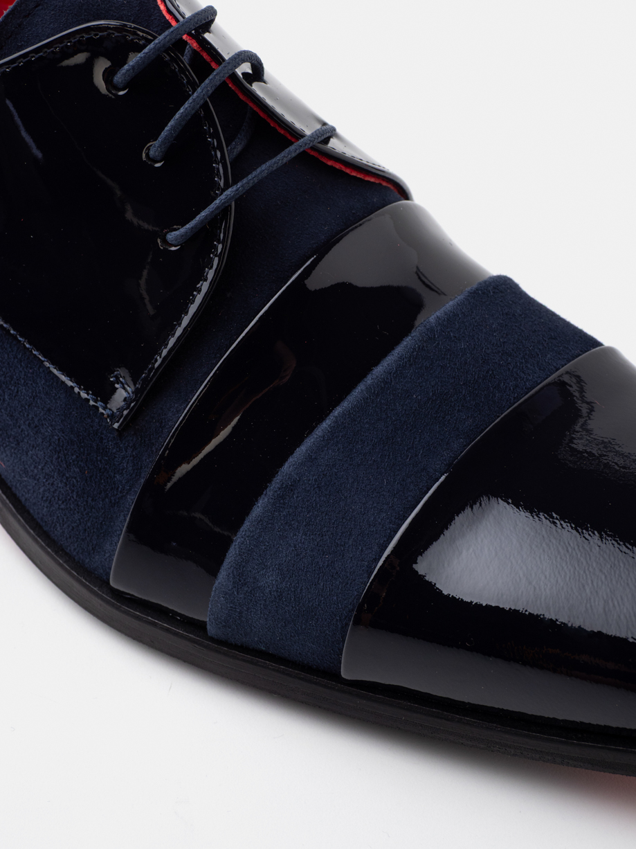 ZAPATO OXFORD PIEL CHAROL CONTRASTE ANTE AZUL MARINO